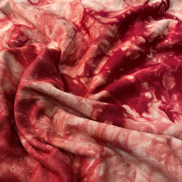 Viskon Triko Tie Dye Baskı (Bordo) kumaş